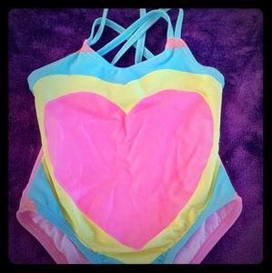 Girls one piece glitter heart swimsuit